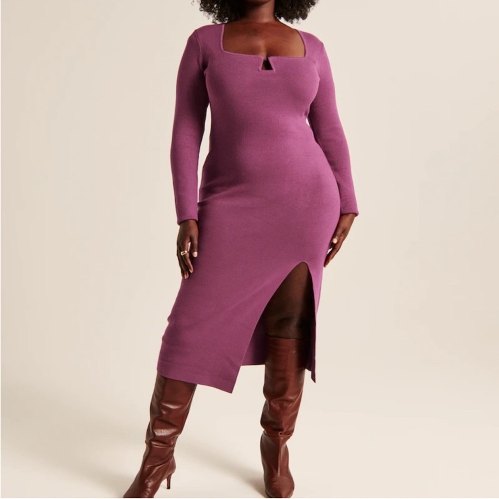 Abercrombie & Fitch Pink Hardware MIDI Sweater Dress Long Sleeve Front Slit XS T